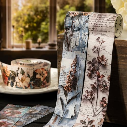 Alideco 6pcs Decorative Adhesive Tapes Vintage Flower Washi Paper Tape Great for Bullet Journal Supplies, Arts, Scrapbook, DIY Crafts, Planners (qihuamanying)
