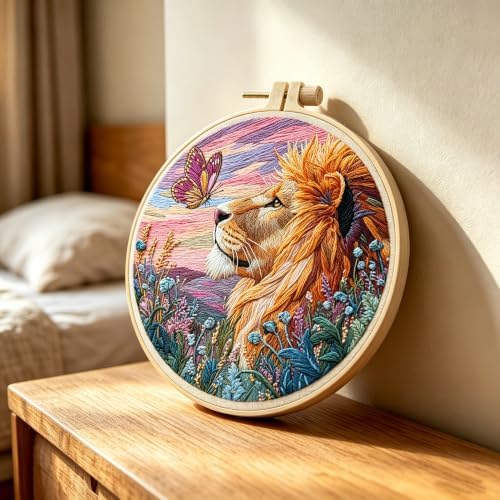 Embroidery Kit for Adult Craft Lovers, Butterflies and Lions Embroidery Kit