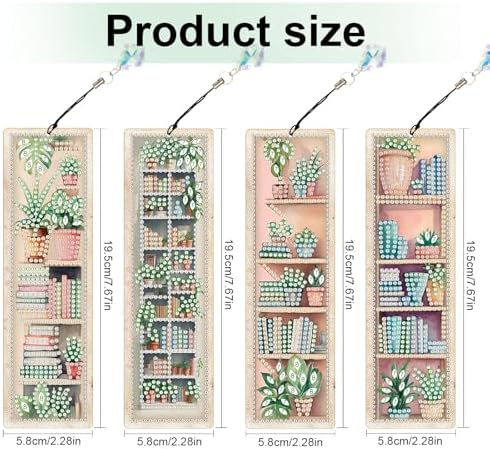 4 Pieces Diamond Painting Bookmarks for Adults Plant Bookshelf Design