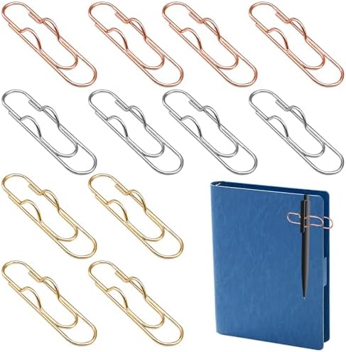 12Pcs Pen Holder Clips - Metal Pen Holding Paper Clips for Notebooks, Decorative Pencil Clip Organizer, Multi-Functional Bookmark & Card Holder for Desk Organization