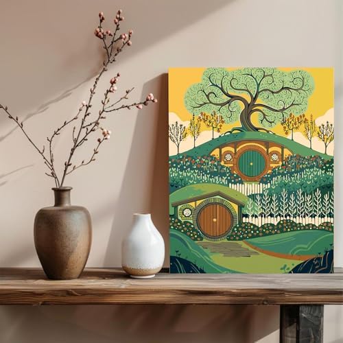 xcemhil Paint by Numbers Kit for Adults Landscape, Cabin Paint by Numbers for Adults, New Zealand House Paint by Number for Gifts and Home Wall Decor 16x20 Inch