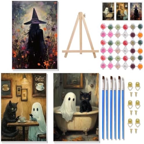 Halloween Paint by Numbers Kit for Adults Framed with Easel, 8x12 in
