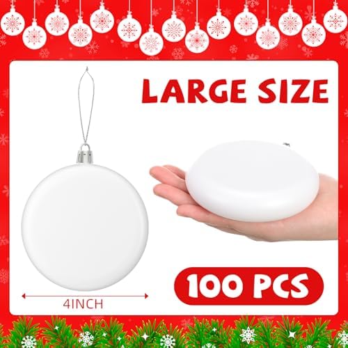 Zubebe 100 Pcs 4 Inch Christmas Blank White Ball Ornaments
