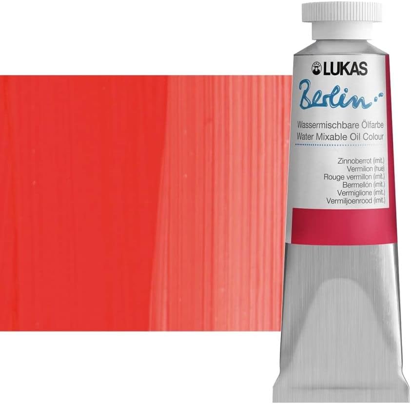 Lukas Berlin Pro Artists Water Mixable Oil Paint 37 ml Tube Vermilion Hue, Water Soluble, Lightfast Pigments, Quick Drying, Easy Clean-Up, Eco-Friendly, Professional Quality, 40 Color Range