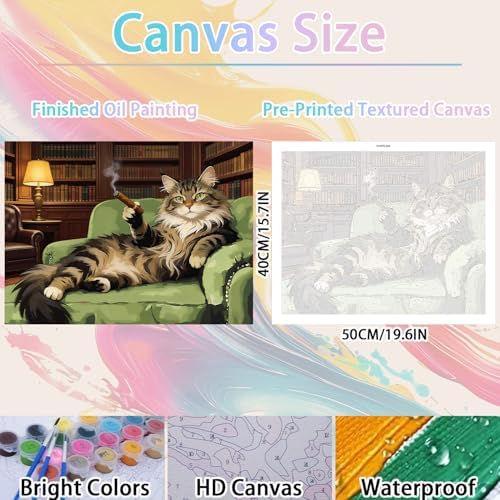 WULINHUAFA Cat Paint by Numbers Adults Beginner 16x20 Inch | Cat Adult Paint by Number Kits, DIY Acrylic Oil Easy Painting by Numbers for Gifts Home Wall Decor Without Frame