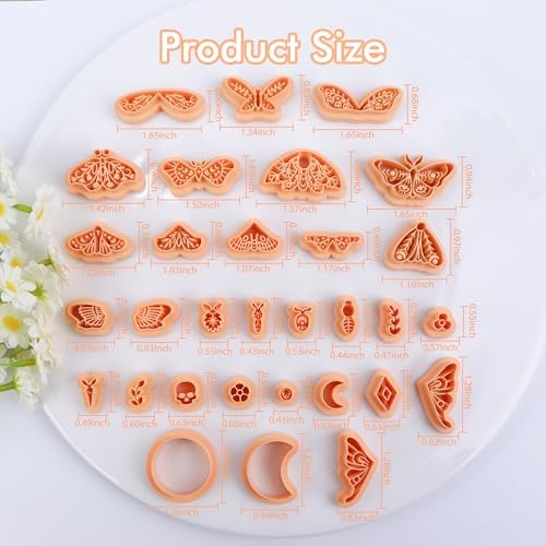 Puocaon Moth Polymer Clay Cutters - 31 Pcs Cutters for Earrings & Jewelry, Retro Butterfly & Luna Moth Designs