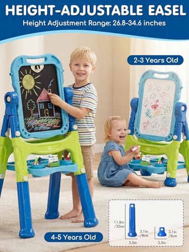 Lehoo Castle Easel for Kids 3-5, Magnetic Chalkboard Whiteboard (Blue)