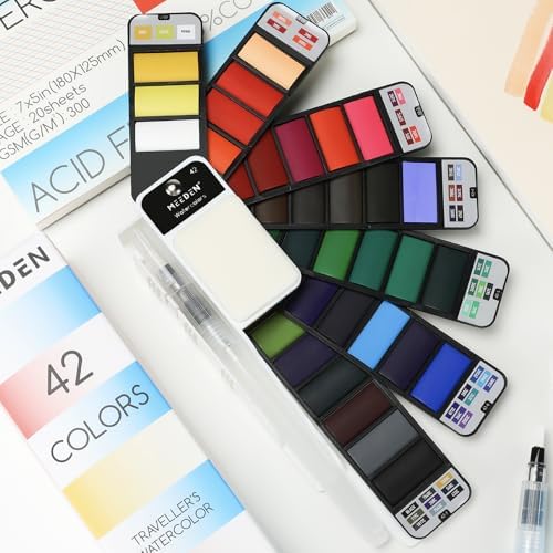 MEEDEN Travel Watercolor Paint Set: Portable 42 Assorted Water Colors Paint Kit with 4 Brushes (Pack of 2)