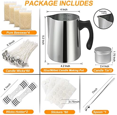 BBAXI Candle Making Kit with Melting Pouring Pot&Beeswax&5pcs Candle Tins