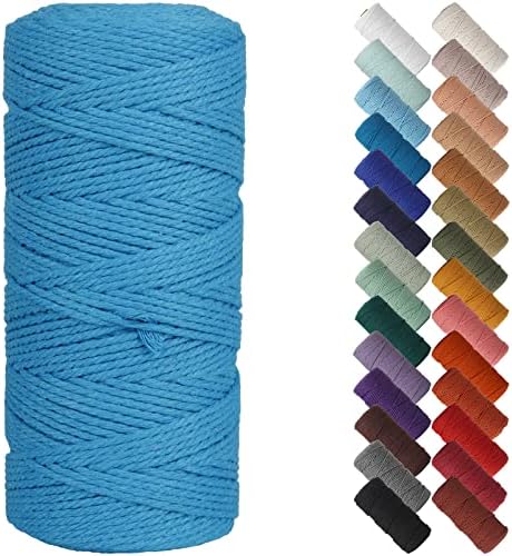 NOANTA Lake Blue Macrame Cord 2mm x 220yards, Cotton Rope Macrame Yarn