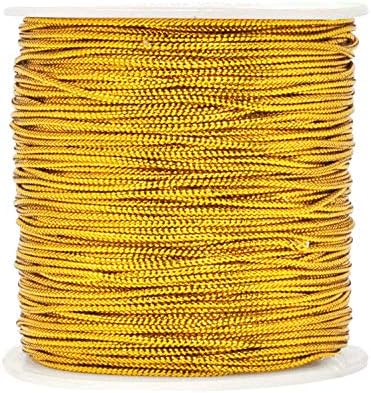 1mm Spool Gold Metallic Cord Tinsel String Jewelry Braided Thread, Total Length 109 Yards/ 328 Feet (Gold)
