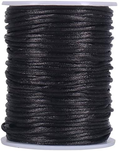 Tenn Well Nylon Satin Cord, 295 Feet 2mm Black Silky Rattail Cord Necklace String for Jewelry Making, Bracelets, Necklaces, Lanyards, Keychains, Beading