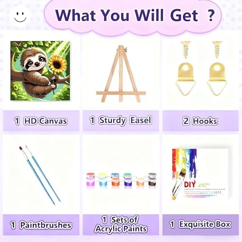 Gemozaic Sloth Paint by Numbers Kit for Kids Ages 8-12 with Frame & Easel
