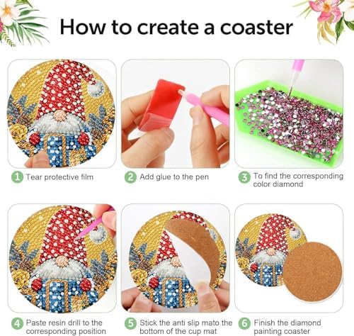 8 Pcs Diamond Art Coaster Kit for Adult with Holder, Diamond Coasters 4x4in