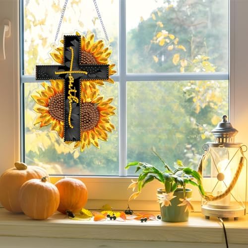 ARPADAMO Cross Diamond Art Kits for Adults, Acrylic Hanging Suncatcher