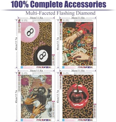 4 Pack Leopard Disco Diamond Art Kits for Adults,Lucky Diamond Painting Kit