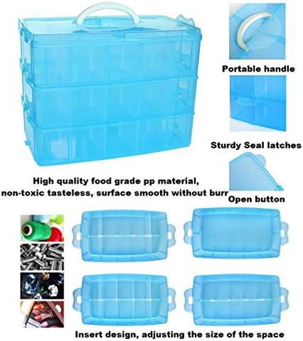 Kamay's Large 3 Tier Stackable Adjustable Compartment Slot Bead Craft Jewellery Tool Storage Organiser,Snap-lock Tray Container with 30 Compartments White