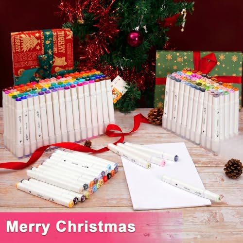 Brillcolors 80 Colors Alcohol Markers with Base Dual Tip Drawing Markers for Adult and Kids Comics Coloring Sketching Illustration (80 White) -Refillable