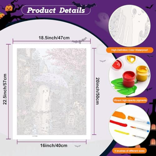 Halloween Paint by Numbers Kit for Adults,Ghost Adult Paint by Number 16x20 | DIY Paint by Numbers for Adults, Halloween Wall Decor Gifts, DIY Acrylic Oil Painting Pre Drawn Canvas Stress Relief