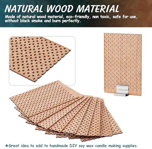 10 Set Wood Candle Wick Grid Design Large Wooden Wick 1.6x2.4inch / 40x60mm (Width*Height), Natural Crackling Wood Wick Core with Iron Stands for Soy Candle Making Handmade Candles Supplies