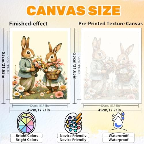CRZMODE Easter Paint by Numbers Kit for Adults, Easter Rabbit Paint by Numbers for Adults, Acrylic Painting Crafts for Home Decor Gift (16x20inch)