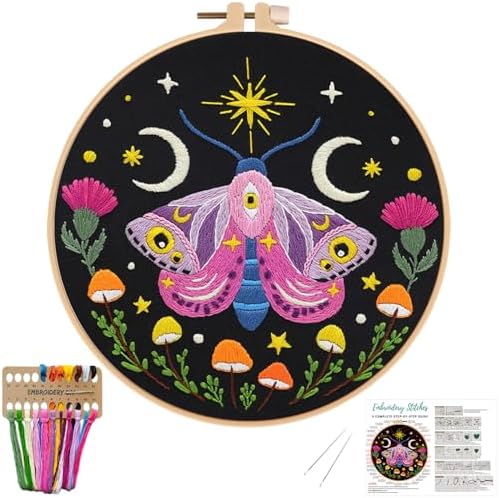 Nuberlic Embroidery Kit for Beginners, Moth Cross Stitch Kit