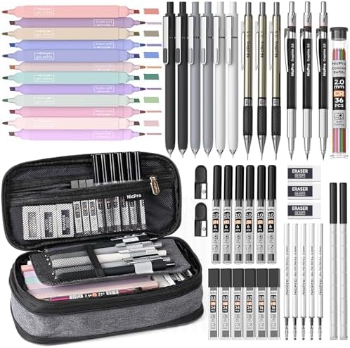 Nicpro School Supplies Stationary Set with Pencil Case, 50 PCS Black