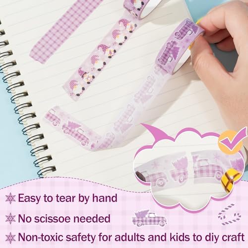 Purple Christmas Washi Tape - 12 Rolls Elegant Santa Reindeer Snowflake Watercolor Double Sided Scrapbook Masking Washi Tape School Office Adhesive Glue Scrapbooking Supplies Gift Wrapping