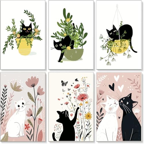 Jethami 6 Pack Black Cat Paint by Numbers Kit for Adults 8 x12in | Easy to piant for beginners, Diy art craft, Relaxing & Stress relief, High definition canvas, Home wall decor, Vivid colors