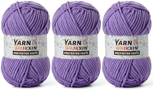 3 Pack Soft Chenille Yarn for Crocheting, Fluffy Chunky Crochet Yarn for Baby Blanket, (5.29oz/196.8yds) Fuzzy Velvet Yarn for Amigurumi&DIY Puzzle、Crafts、Scarf(3 Purple)