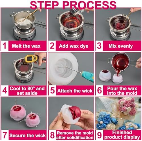 9 Pcs 3D Silicone Flower Molds for Candle Soap Making Cake Chocolate Making