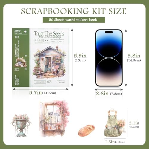 RISYPISY 368Pcs Garden Theme Washi Sticker Book for Journaling | 50 Sheets Nature Scrapbooking Stickers & Ephemera – Junk Journals & Planners