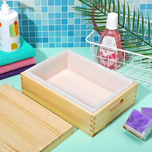 Honeydak Large Soap Molds 74 oz Rectangle Silicone Liner for 9 Bar Mold with Wooden Box and Lid Soap Making Molds for DIY Handmade Soap Making Tools Supplies