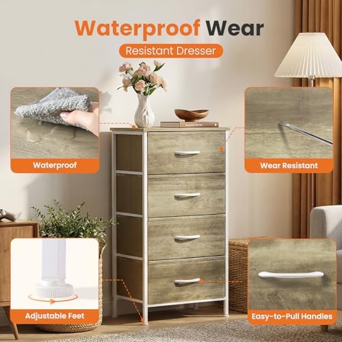 Sweetcrispy Dresser for Bedroom, 4 Drawer Storage Cabinet, Tall Nightstand