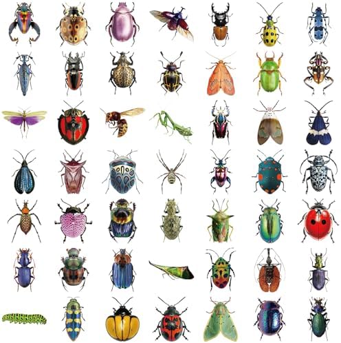 50pcs Transparent Vintage Insect Stickers for Kids,Lifelike Insect Sticker Waterproof PET Stickers for Scrapbook Journaling Photo Album Collage Card Nature Sticker for Teens and Adults