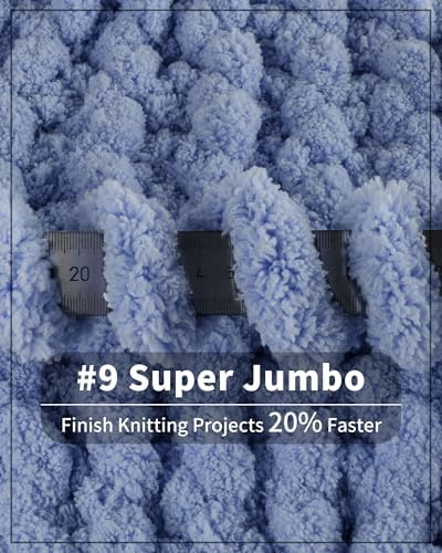Cozyful Chunky Yarn for Hand Knitting, #9 Thick Jumbo Big Chunky Yarn for Crocheting, Super Chunky Knit Blanket Yarns, Large Chunky Chenille Yarns, 8 Pack (30 yds 8 oz Each Skein), Blue Gray