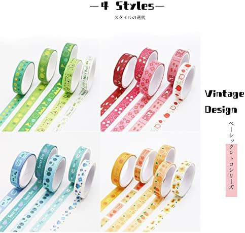 Vintage Washi Tape Set, 20 Rolls with 4 Color Holiday Washi Tape Kawaii for Bullet Journaling, Floral and Fruit 10mm Wide Art Tape for DIY Craft Scrapbooking Gift Wrapping
