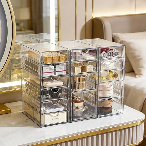 Prsildan 15 Drawers Teacher Toolbox Acrylic Containers, Set of 3