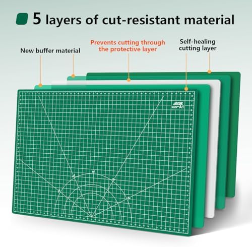 ArtAt Self Healing Cutting Mat: 24 x 36 inch Green Large 5-Ply Double-Sided Durable Non-Slip PVC Cutting Mat for Sewing Quilting Scrapbooking Art & Crafts projects…