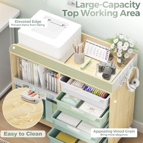 SYKIARIOL Craft Organizers and Art Supply Storage, Art Cart, Mint Green | Rolling Cart with 4 Drawers & Metal Pegboard, 5 Hooks, Cute Macaron Color Magnets for Craft Room, Office, Classroom