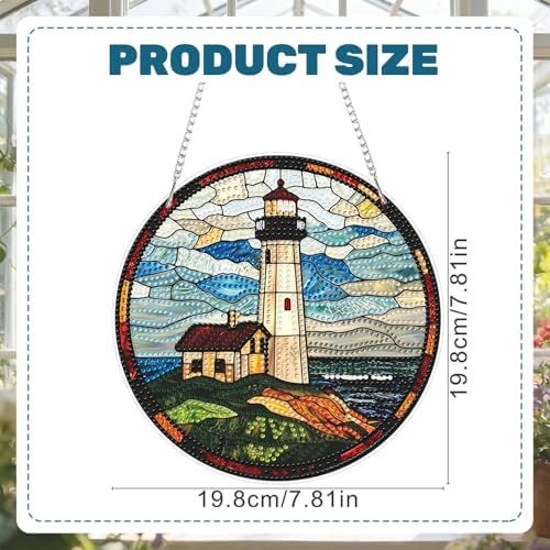CRZMODE Lighthous Diamond Art Hanging Kit for Adults, Lighthous Pendant Diamonds Painting Art Kit, Special Crystal Diamond Art Painting Pendant Ornament, Craft Gift for Women Home Window Decor