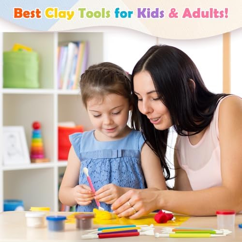 2 Set Air Dry Clay Tools, 18PCS Polymer Clay Tools Kit for Modeling, Plastic Clay Tools Sculpting for Kids, Adults, Molding, Shaping, Carving, Dotting, Trimming, Pottery, Craft Supplies Accessories