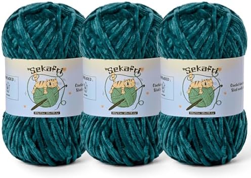 3 Pack of 300g (590yds) Fuzzy Chenille Yarn for Crocheting,Fluffy Amigurumi Crochet Yarn for DIY Craft/Hat/Clothes, Soft Velvet Baby Blanket Yarns（3 Sapphire Blue）