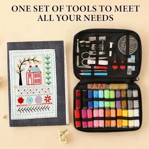 Embroidery Stitch Book Kit - Portable Embroidery Book with Multiple Sewing Tools & Instructional Tutorial, DIY Stitches for Beginners & Enthusiasts (1 Set)