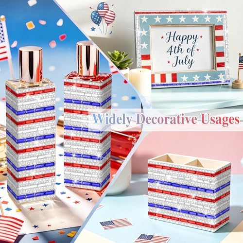 Patriotic Rhinestone Ribbons Red Blue White Diamond Strip Sticker