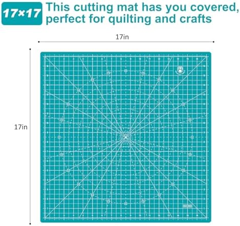 Headley Tools 17"x17" Rotating Cutting Mat, Self Healing Mat with 360-Degree Rotation & Anti-Slip Base, Sewing Board Cutting Mat Perfect for Fabric Quilting Leather Hobby Project, Turquoise