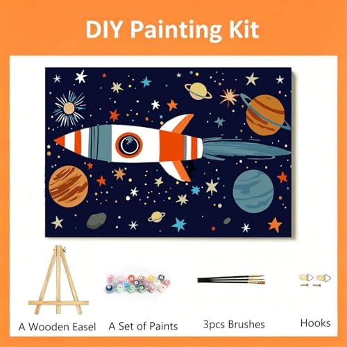 Gemozaic Outer Space Paint by Numbers Kit for Kids with Frame and Easel
