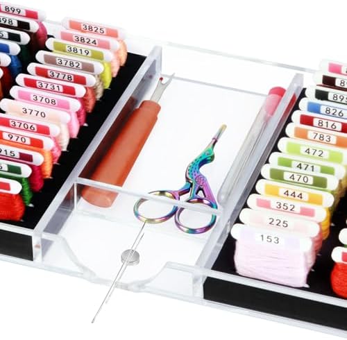 Acrylic Working Tray for Cross Stitch and Embroidery Supplies, Embroidery Floss Bobbins Organizer Tray with Magnetic Needle Holder and Tools Storage