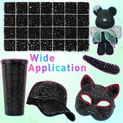 Black Jelly Resin Rhinestones 2-6mm, 28Grid Flatback Kit for Bedazzling Kit