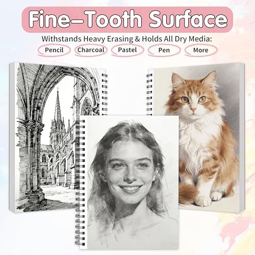 FIXSMITH 9"X12" Sketch Book, 100 Sheets, 68 lb/100gsm Sketchbook, Pink